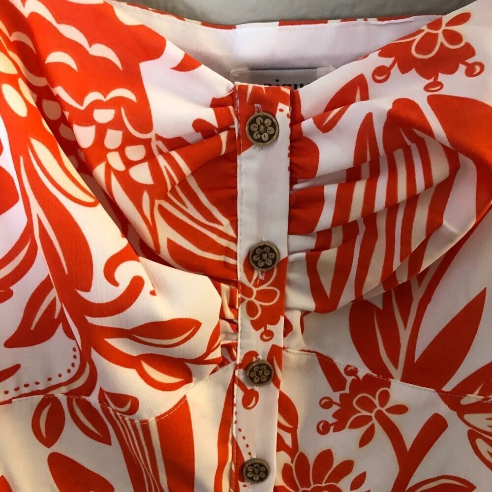 Unique Vintage Midi Dress Women's size XL White Orange Parrot Empire Waist NWT's - Picture 10 of 11